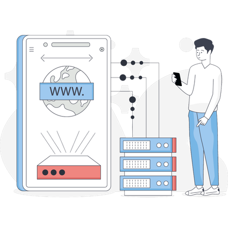 Young man work on web hosting  Illustration