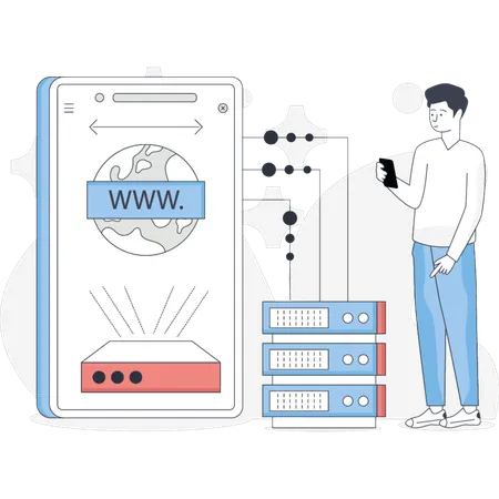 Young man work on web hosting  Illustration