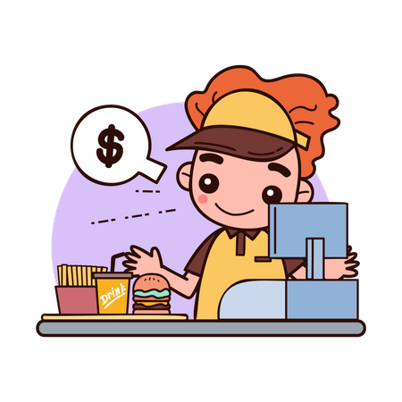 Young man working as cashier Illustration