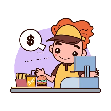 Young man working as cashier Illustration