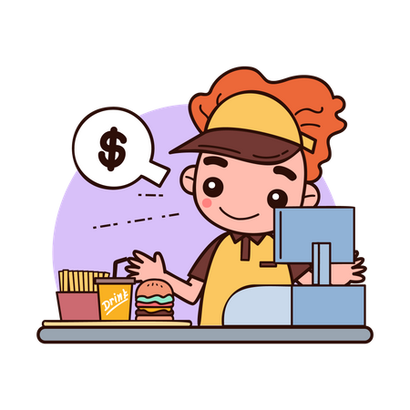 Young man working as cashier  Illustration