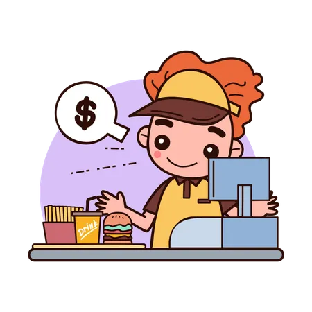 Young man working as cashier  Illustration