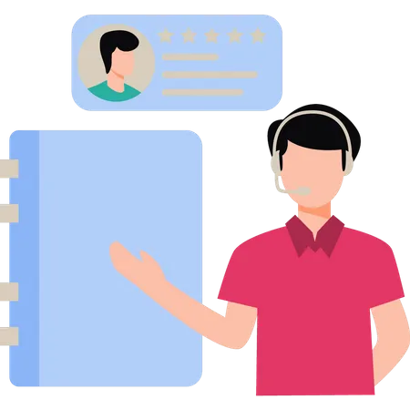 Young man working as customer support service  Illustration