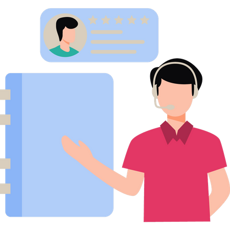 Young man working as customer support service  Illustration