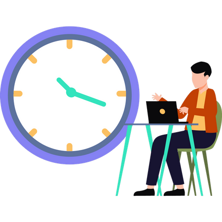 Young man working at his desk  Illustration