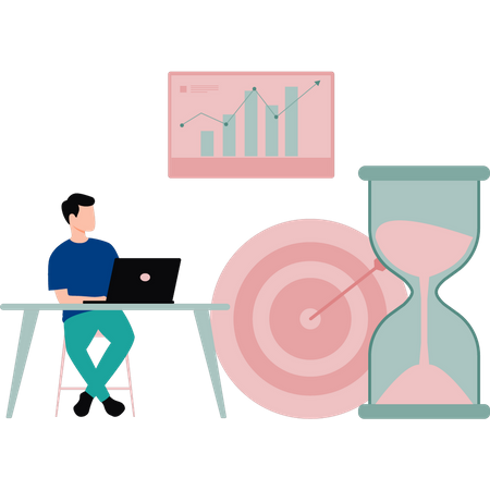 Young man working at his desk  Illustration