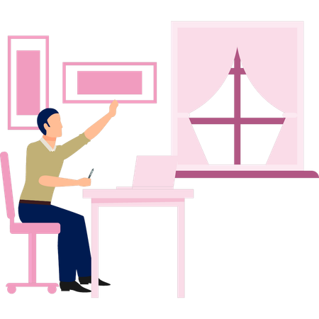 Young man working at his workstation  Illustration