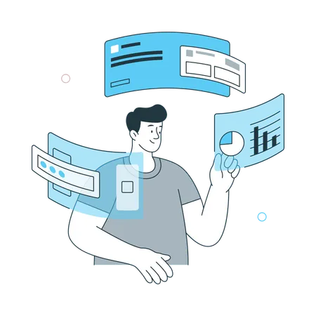 Young man working CMS Development  Illustration