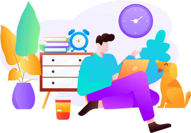 Young man working from home  Illustration