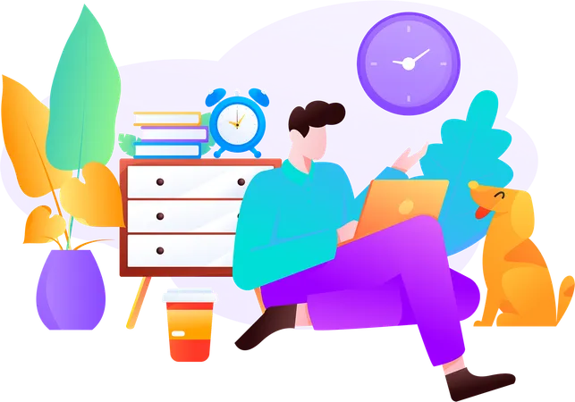 Young man working from home  Illustration