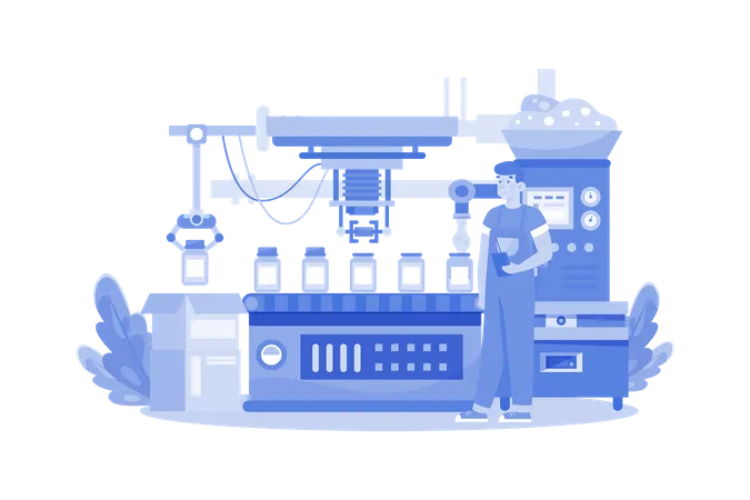 Young Man Working In Automated Production Line  Illustration
