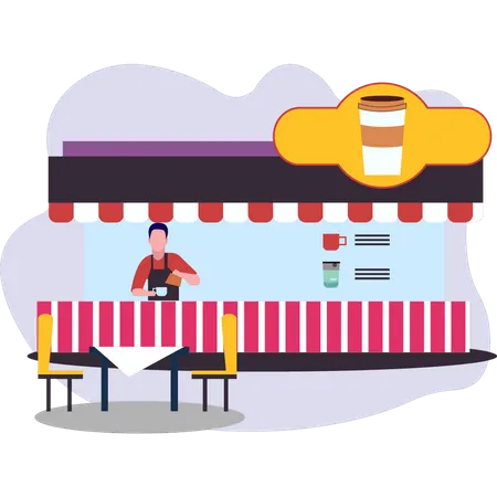 The Boy Is Working In A Cafe Illustration
