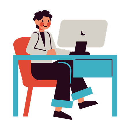 Young man working in office  Illustration
