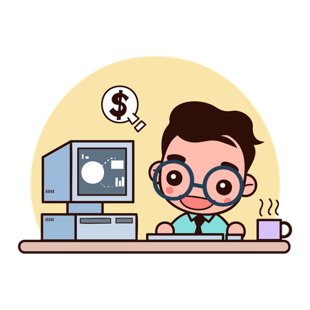 Young man working in Stock Illustration