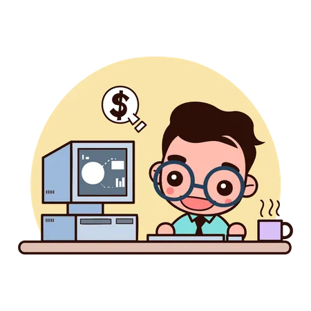 Young man working in Stock  Illustration