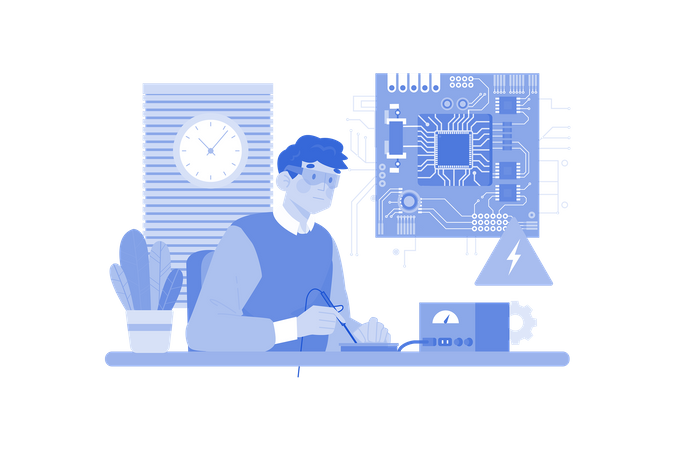 Young Man Working On Ai Circuit  Illustration