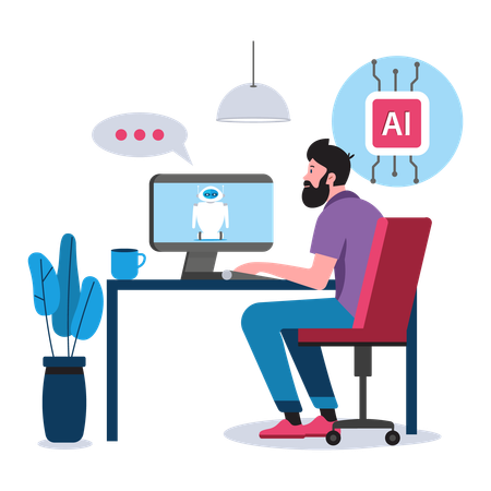 Young man working on ai technology  Illustration