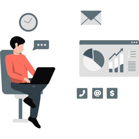 Young man working on analytical graphs  Illustration