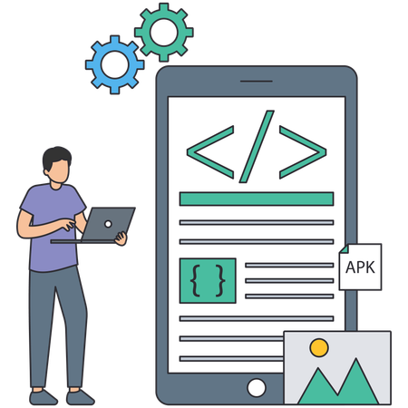 Young man working on Application Development  Illustration