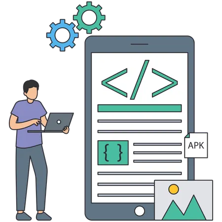 Young man working on Application Development  Illustration