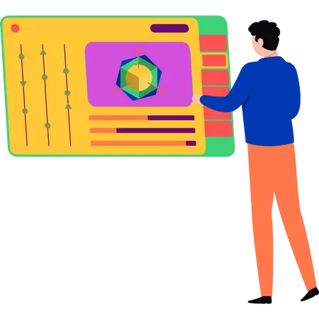 Young man working on blockchain analysis  Illustration