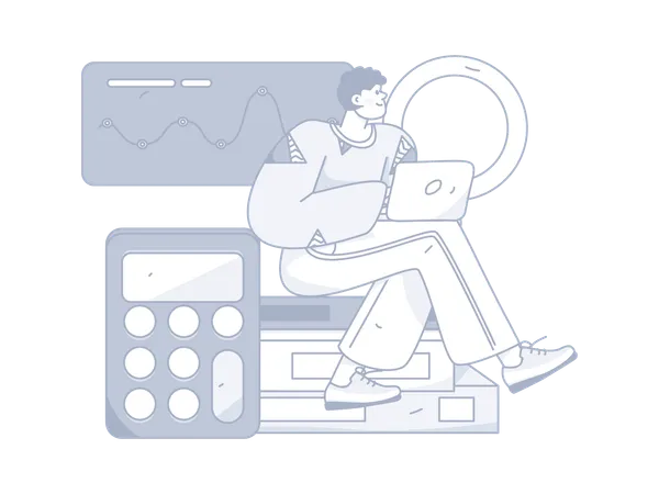 Young man working on business budget and analysis  Illustration