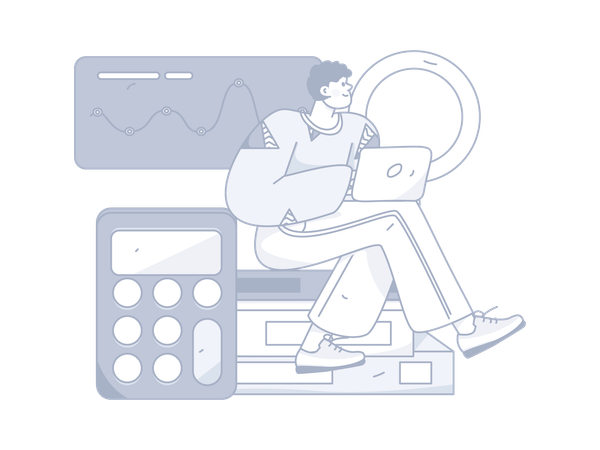 Young man working on business budget and analysis  Illustration