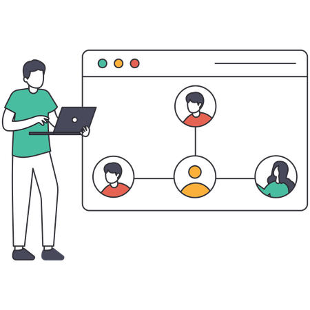 Young man working on Business Organization  イラスト