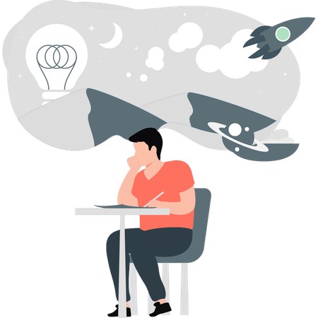 Young man working on business rocket  Illustration