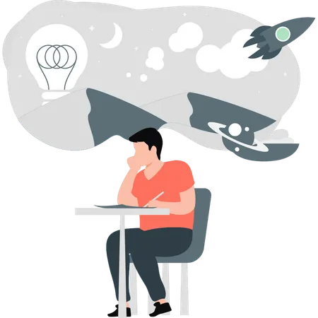 Young man working on business rocket  Illustration