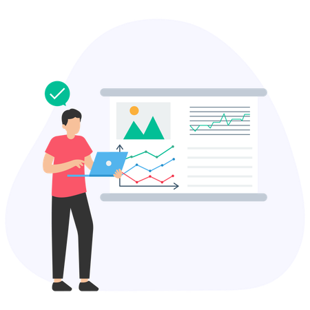 Young man working on Business Statistics  Illustration