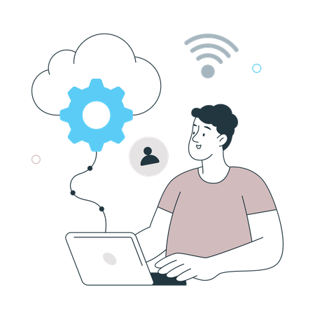 Young man working on Cloud Computing  Illustration
