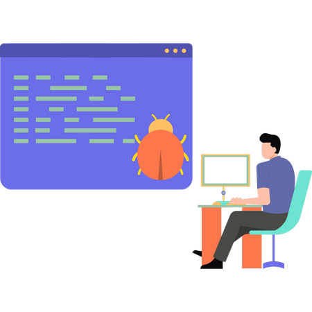 Young man working on computer hacking  Illustration