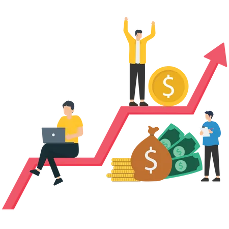 Young man working on financial growth  Illustration