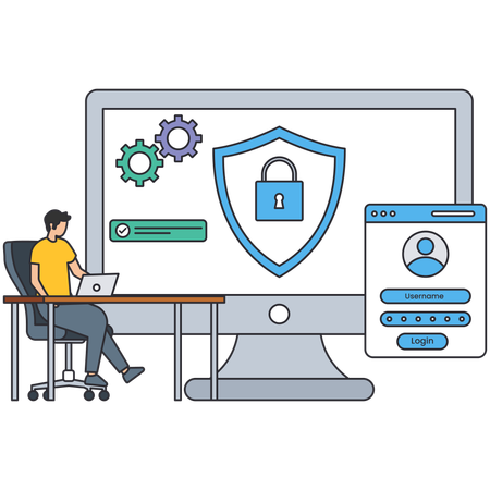 Young man working on Internet security  Illustration
