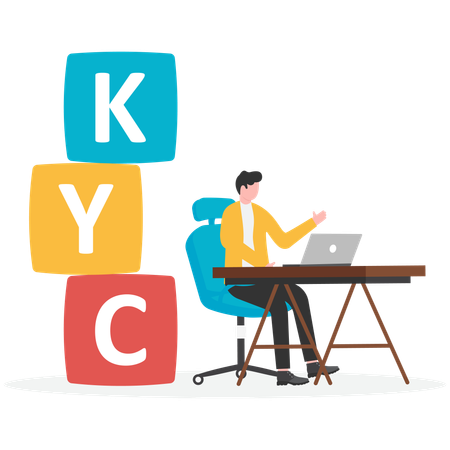 Young man working on KYC process  Illustration