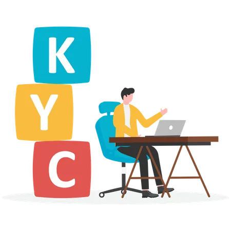 Young man working on KYC process  Illustration