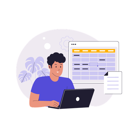 Young Man Working on Laptop  Illustration