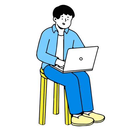 Young man working on laptop  イラスト