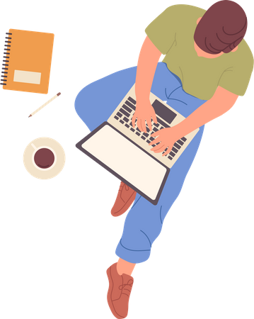 Young man working on laptop  Illustration
