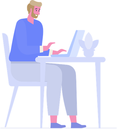 Young man working on laptop at home  Illustration