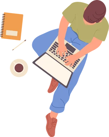 Young man working on laptop  Illustration