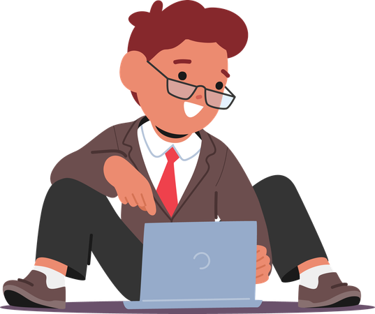 Young man working on laptop  Illustration