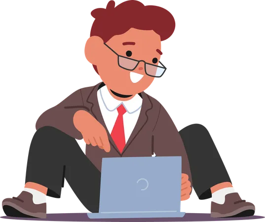 Young man working on laptop  Illustration