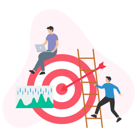 Young man working on Market Target  Illustration