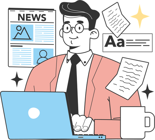 Young man working on news industry  Illustration