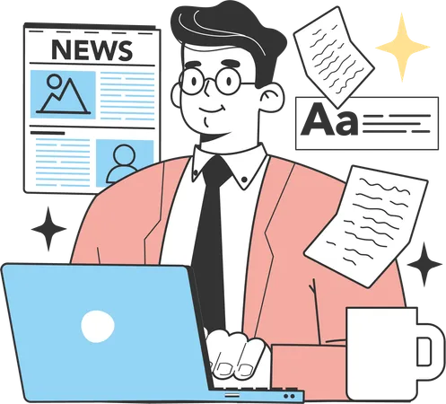 Young man working on news industry  Illustration