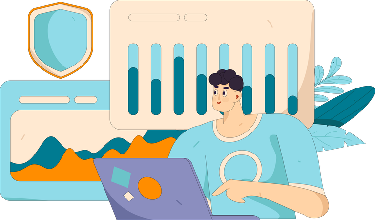 Young man working on system security  Illustration