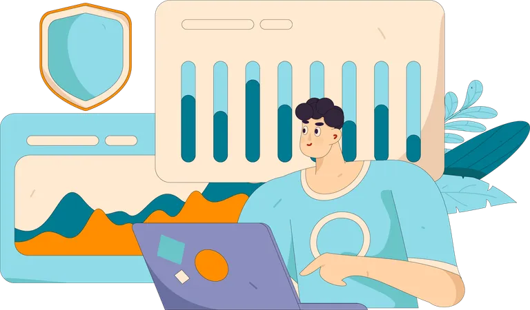 Young man working on system security  Illustration