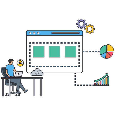 Young man working on Web Database  Illustration